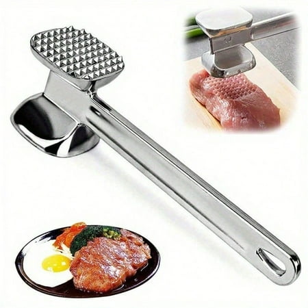 Heavy Duty Meat Tenderizer Hammer - Professional & Home Kitchen Steak Mallet With Non-Slip Grip, Heavy Weight Stainless Steel Construction, Double-Sided Flat Surface For Beef, Pork, Chicken, Veal