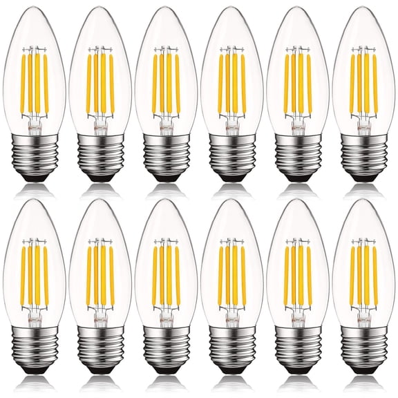 Luxrite Edison Candelabra LED Bulb Clear Glass, 5W=60W, 550 Lumens, 2700K Warm White, E26, Dimmable, UL Listed 12-Pack