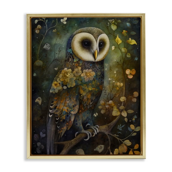 Stupell Industries Eclectic Patterned Forest Owl Gold Floating Frame Canvas Art, 17 x 21, by LSR Design Studio