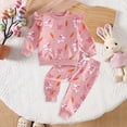 thumbnail image 2 of Ulanda Toddler Baby Girl Easter Outfit Bunny Carrot Print Long Sleeve Ruffle Sweatshirt Pants Set 2Pcs Spring Clothes (Red, 18-24 Months), 2 of 8