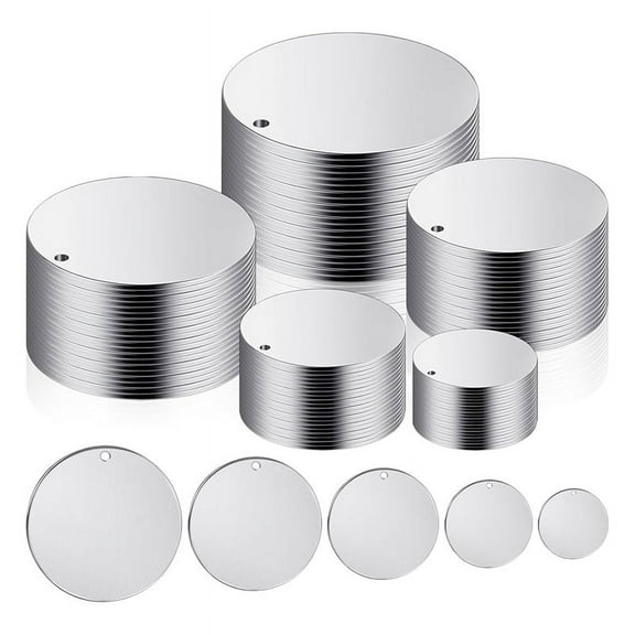 TOP! 100Pcs 5 Size Roundmetal Stamping Blanks, 10mm 15mm 20mm 25mm 30mm with Holes, Jewelry Metal Blanks