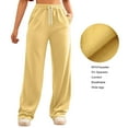 thumbnail image 4 of Black Dress Women Women’ s Solid Slant Pocket Wide Leg Sweatpants Wide Straight Leg Pants Bottom Sweatpants Joggers Pants Workout High Waisted Yoga With Pockets Casual Suit Casual Tops And fo Yellow L, 4 of 9