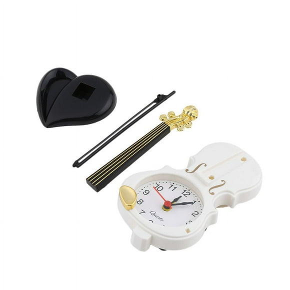 Newest Upgraded Unique Instrument Shape Table Clock Student Violin for Gift Home Decor Fiddle Quartz Alarm Clock Desk Plastic Craft white