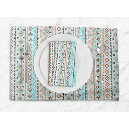 

S4Sassy White Aztec Geometric Washable Placemats & Napkins Table Decor Dining Mats