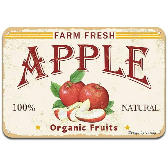 Farm Fresh Apple 100% Nature Organic Fruit Iron Poster Painting Tin Sign Vintage Wall Decor for Cafe Bar Pub Home Beer Decoration Crafts