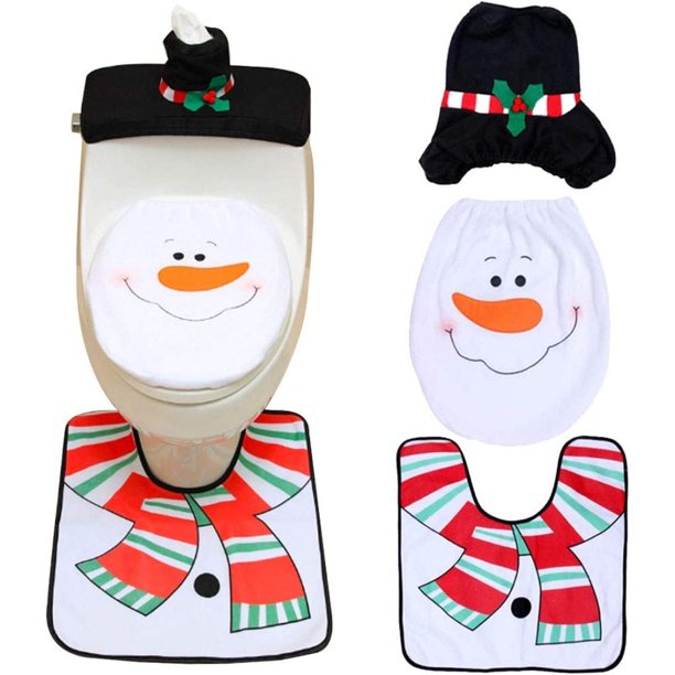 Juego de fundas para asiento de inodoro, 3 piezas, calentador, elástico, lavable, decoración navideña, funda para asiento de inodoro, tapa de inodoro, alfombra, baño, novedad, decoración navideña