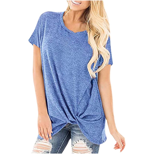 Pompotops T-Shirt Décontracté Col Rond pour Femmes Manches Courtes Ample Blouse Unie