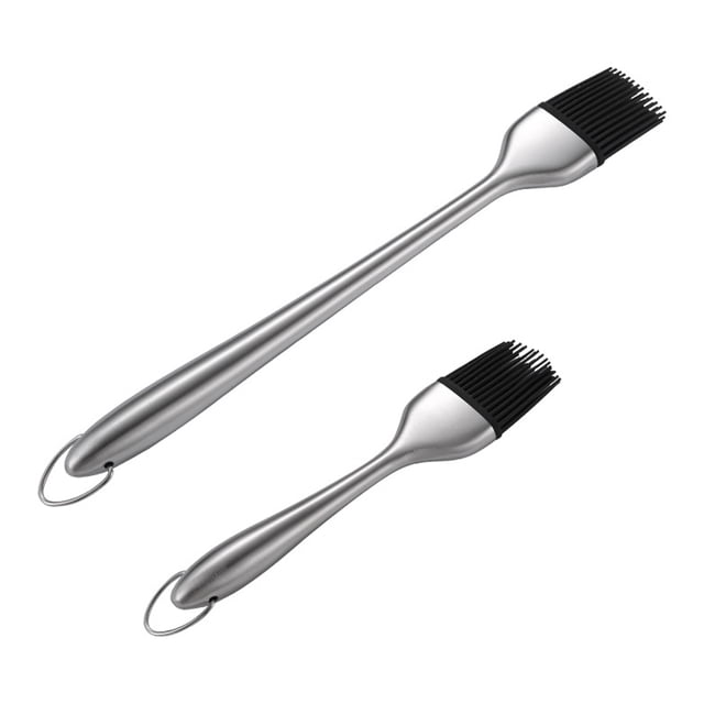 Pincel para untar - Pinceles de acero inoxidable para repostería y aceite de barbacoa, cabezales de pincel de silicona, para cocinar y marinar en la cocina (2 piezas)