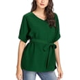 thumbnail image 2 of TSADFHJI Hauts pour Femmes TG Décontracté Col en V Manches Courtes Blouse de Travail Habillée Tunique TTTG Vert, 2 of 8