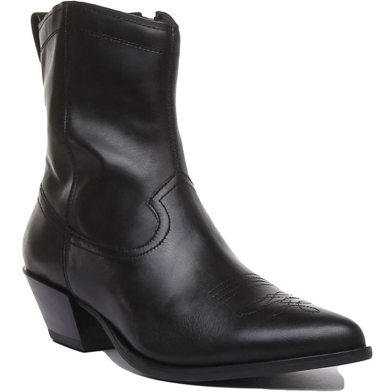 Women's Western Inspired Leather Side Zip Boots In Black Size 7 - Walmart.com