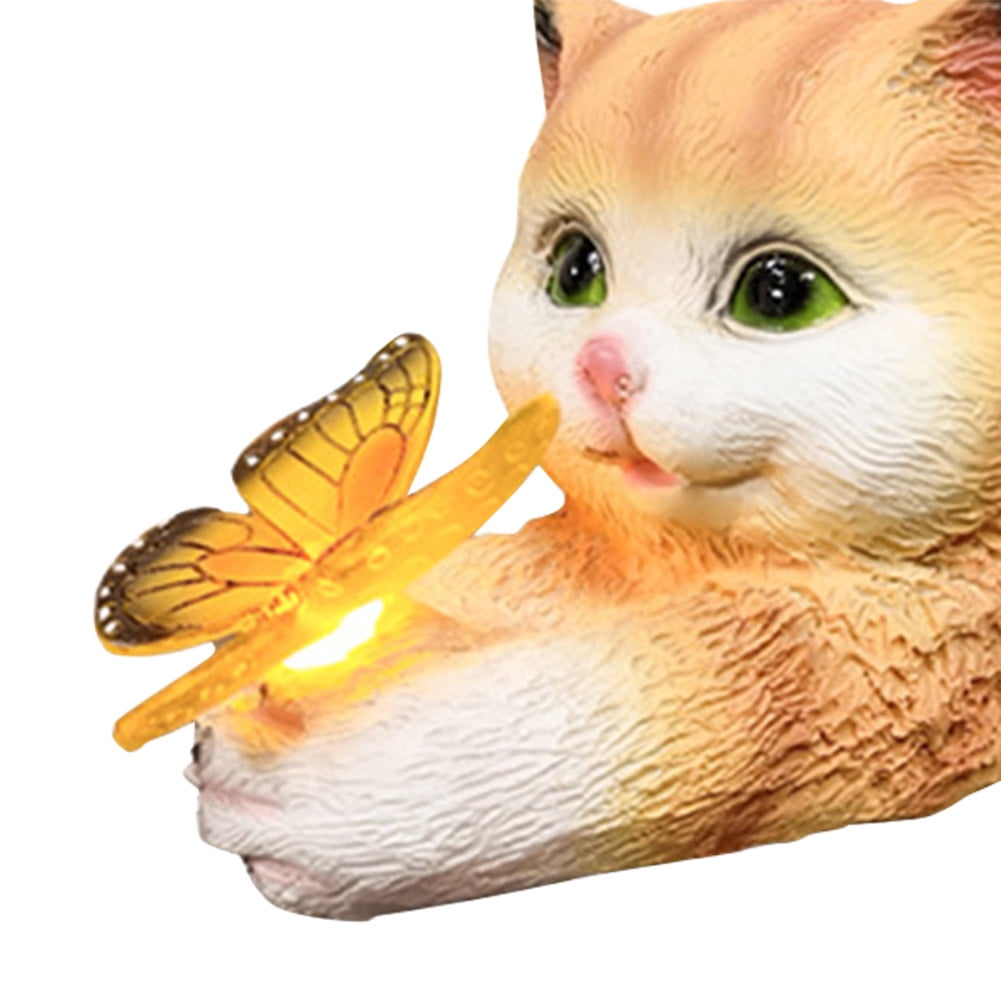 Btidfty Cat Solar Garden Statue Solar Cat Statues with Illuminated Butterfly Housewarming Gift Outdoor Decoration with Cat Holding Butterfly Lawn Art Decoration Lawn Ornament for Yard Patio