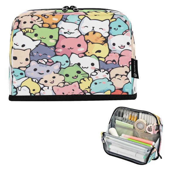 Wobogo Kittens Of All Colors Large Capacity Durable Zippered Pencil Case Portable Stationery Storage Organizer Bag for Study Office Travel