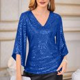 thumbnail image 2 of Turilly Womens Sequin Tops 3/4 Sleeve Glitter Sparkly Party Blouse V-Neck Dressy Tops For Evening Party Navy M, 2 of 7