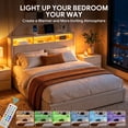 thumbnail image 2 of UHOMEPRO Queen Size Bed Frame with Storage Headboard, Upholstered Queen Bed Frame with Drawers, LED Lights, Charging Station, White Corduroy Platform Bed Frame, No Box Spring Needed, 2 of 7