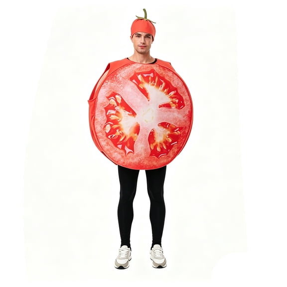 HOWPAY Adult Halloween Costumes Tomato Slice Cosplay Jumpsuit Vegetable Fruit Role Play Outfit Stage Performance Suit For Carnival Party Event Halloween Costume One Size
