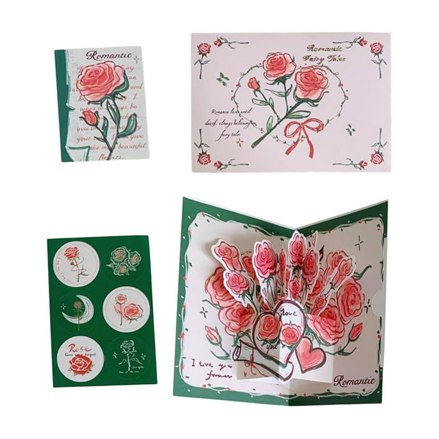 Tarjetas 3D para San Valentín, ramo, aniversario, flores, regalo para madre Verde