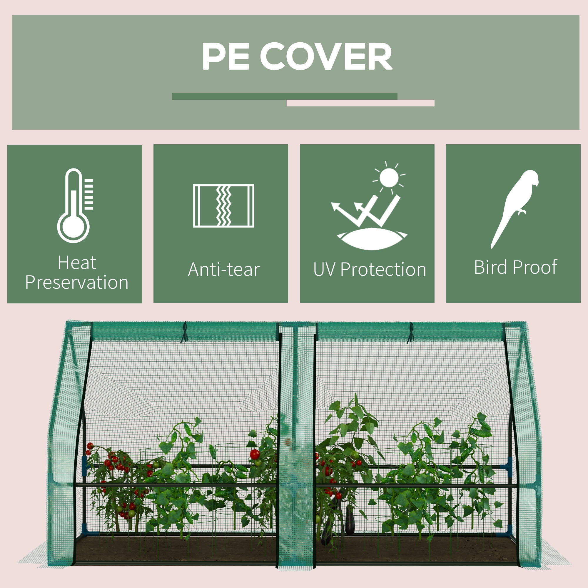 Outsunny 6' x 3' x 3' Mini Greenhouse Portable Hot House with Large Zipper Doors & Water/UV PE Cover for Outdoor and Garden, Green