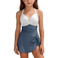 thumbnail image 2 of Pretxorve Girls 1-Piece Swimsuit Color Segment Adjustable Strap with Inner Support Skirt Swimwear 7-16Y, 2 of 5