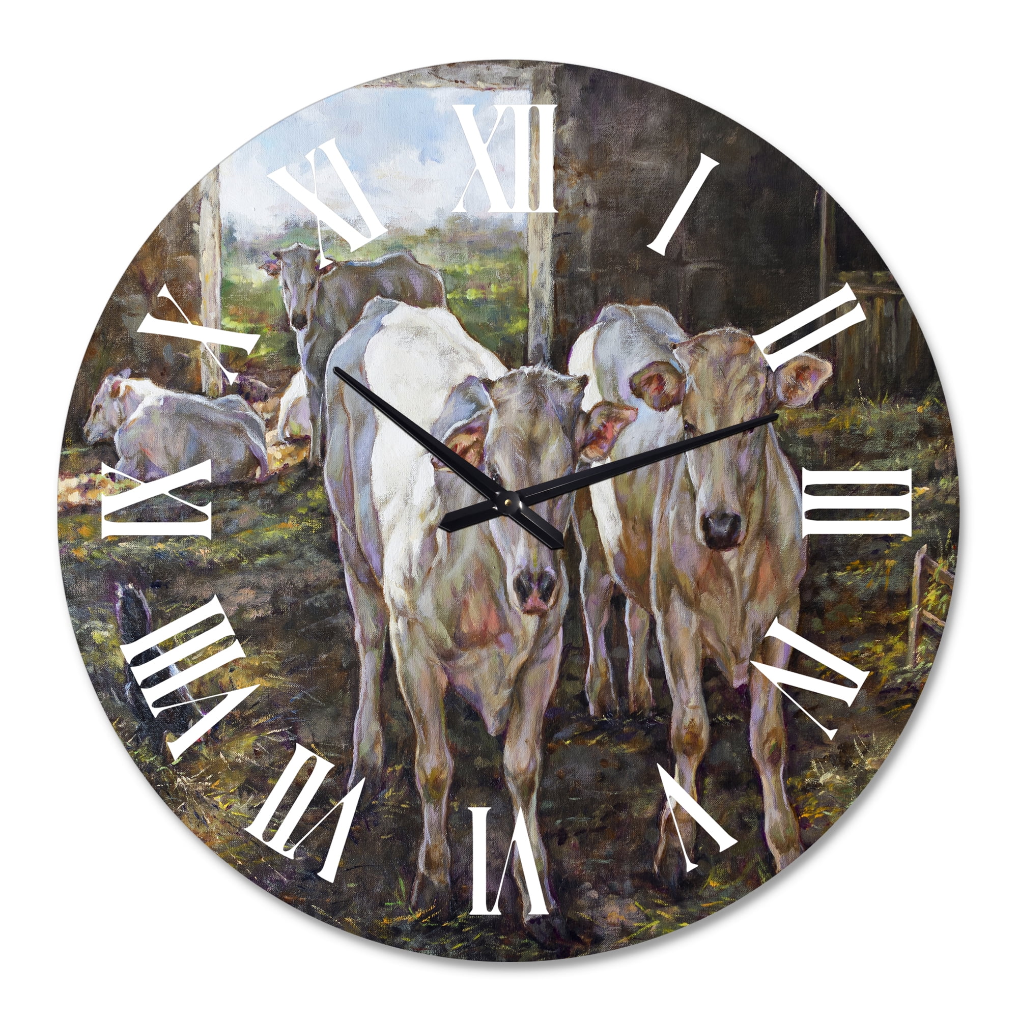 Designart 'Two Cows In The Stable' Farmhouse Wall Clock