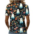 thumbnail image 6 of Uootdi Halloween Womens Shirts Crew Neck Short Sleeve Watercolor Ghost Floral All Over Print Pullover Tee Loose Fit Cottage Holiday Womens Tops, 6 of 7