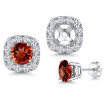 Gem Stone King 14K White Gold Red Garnet and White Lab Grown Diamond Removable Earrings Jackets for Women | 1.34 Cttw | Gemstone January Birthstone | Round 5MM