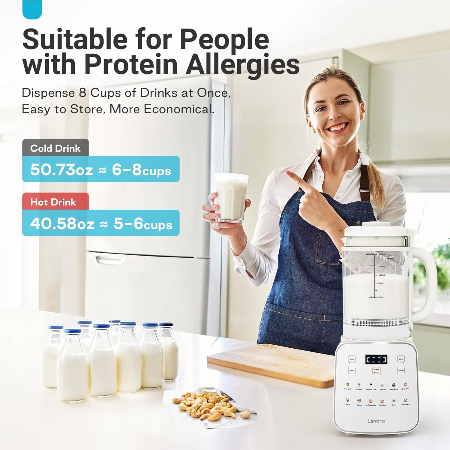 53oz Nut Milk Maker, 12‑in‑1 Heated Blender, Detachable Pitcher, 24H Delay, Keep Warm, Auto‑Clean