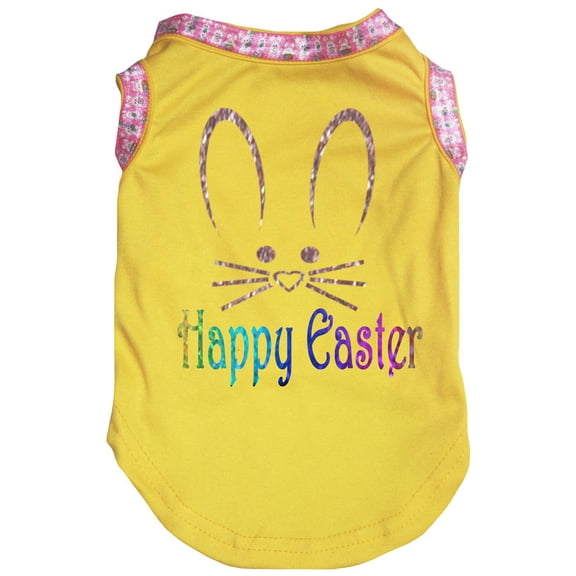 Petitebelle Bunny Face Happy Easter Puppy Dog Shirt (Yellow, Small)