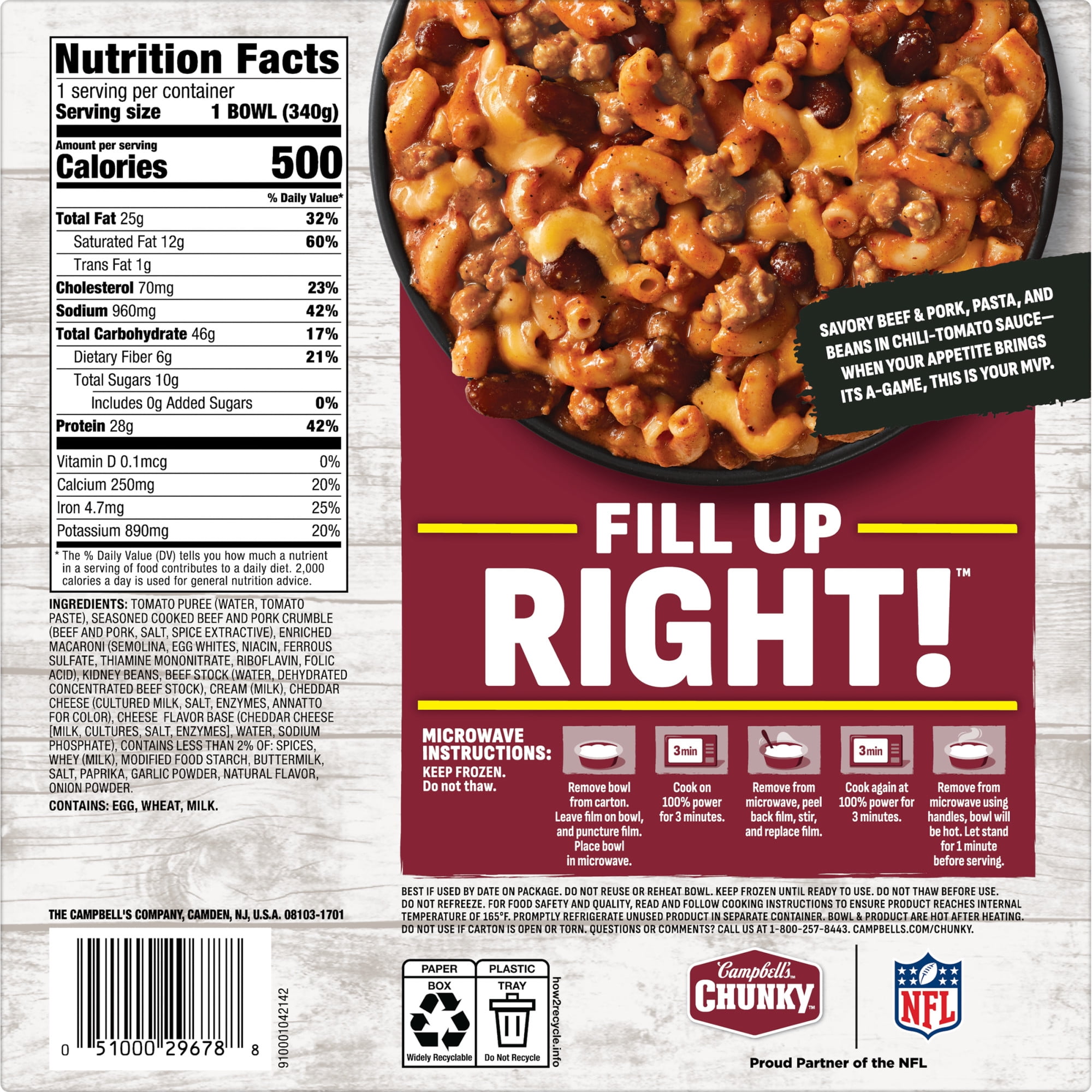 Campbell's Chunky Chili Mac Bowl Frozen Meal, 12 oz