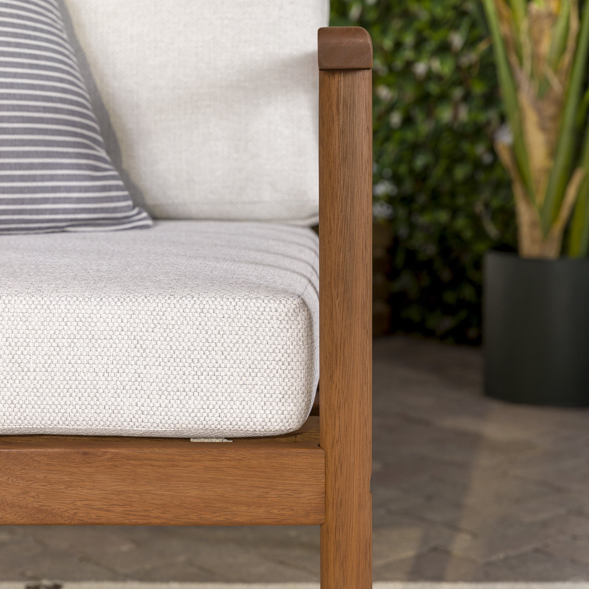 Walker Edison Modern Solid Eucalyptus Outdoor Lounge Chair, Brown