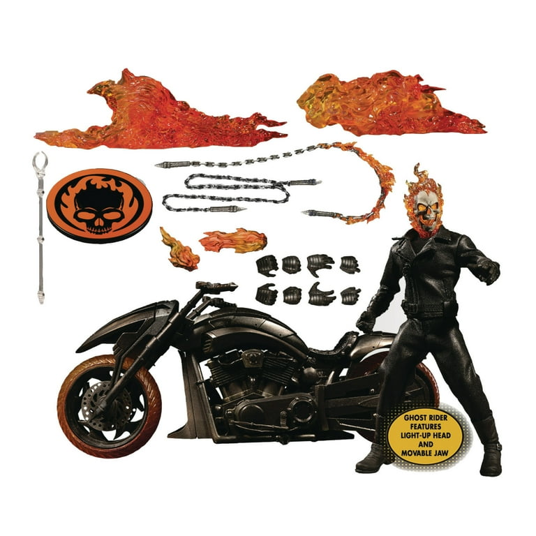 Mezco Ghost Rider Action Figure with Light-Up Head, Realistic