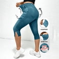 thumbnail image 2 of XUNKUSGA Plus Size Capri Pants for Women Trendy High Waisted Denim Print Split Hem Capri Leggings Summer Butt Lifting Skinny Pull On Cropped Pants,Green,L, 2 of 9