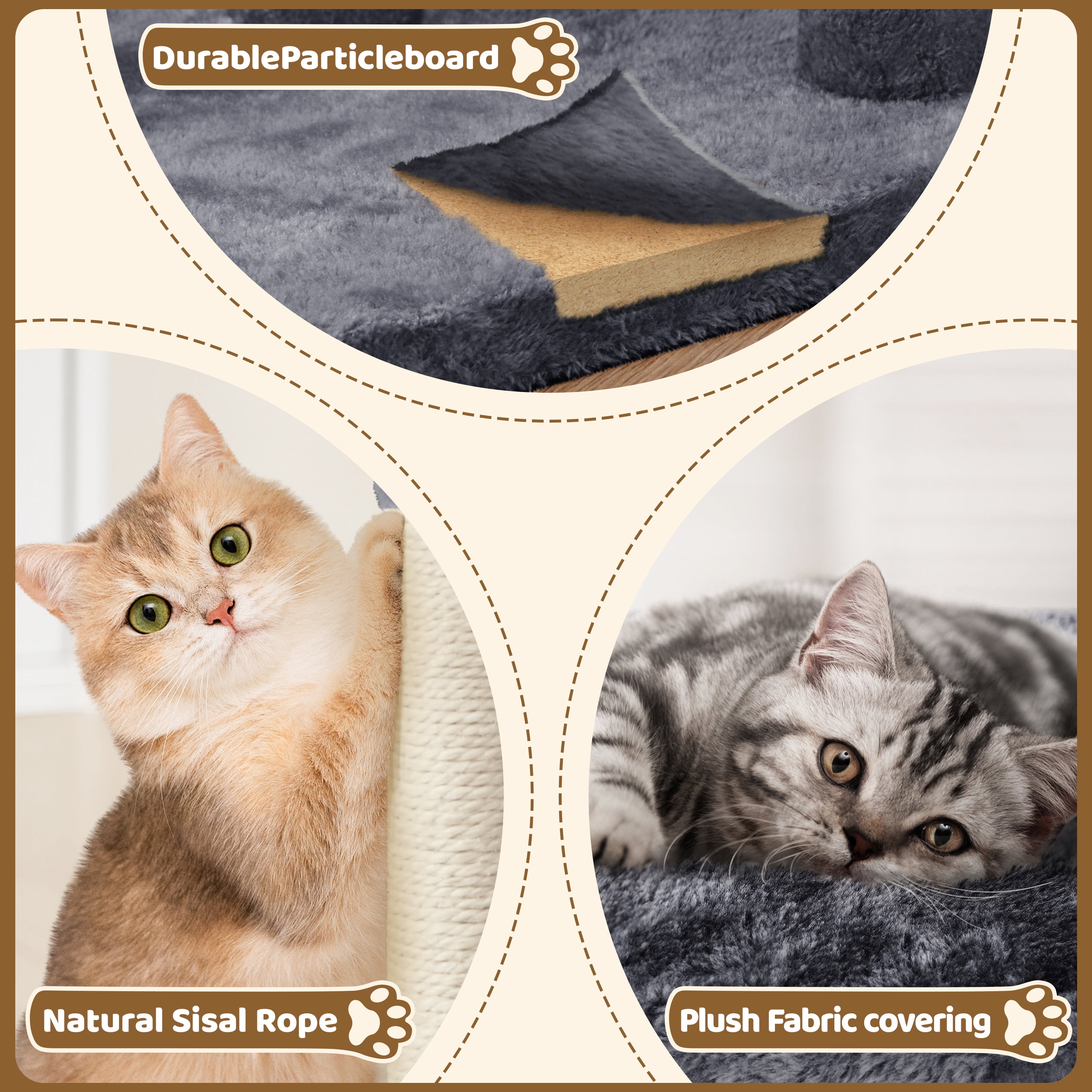 Yaheetech 23.5″ H Spacious Cat Tree with Large Top Perch, Condo & Scratching Posts, Dark Gray