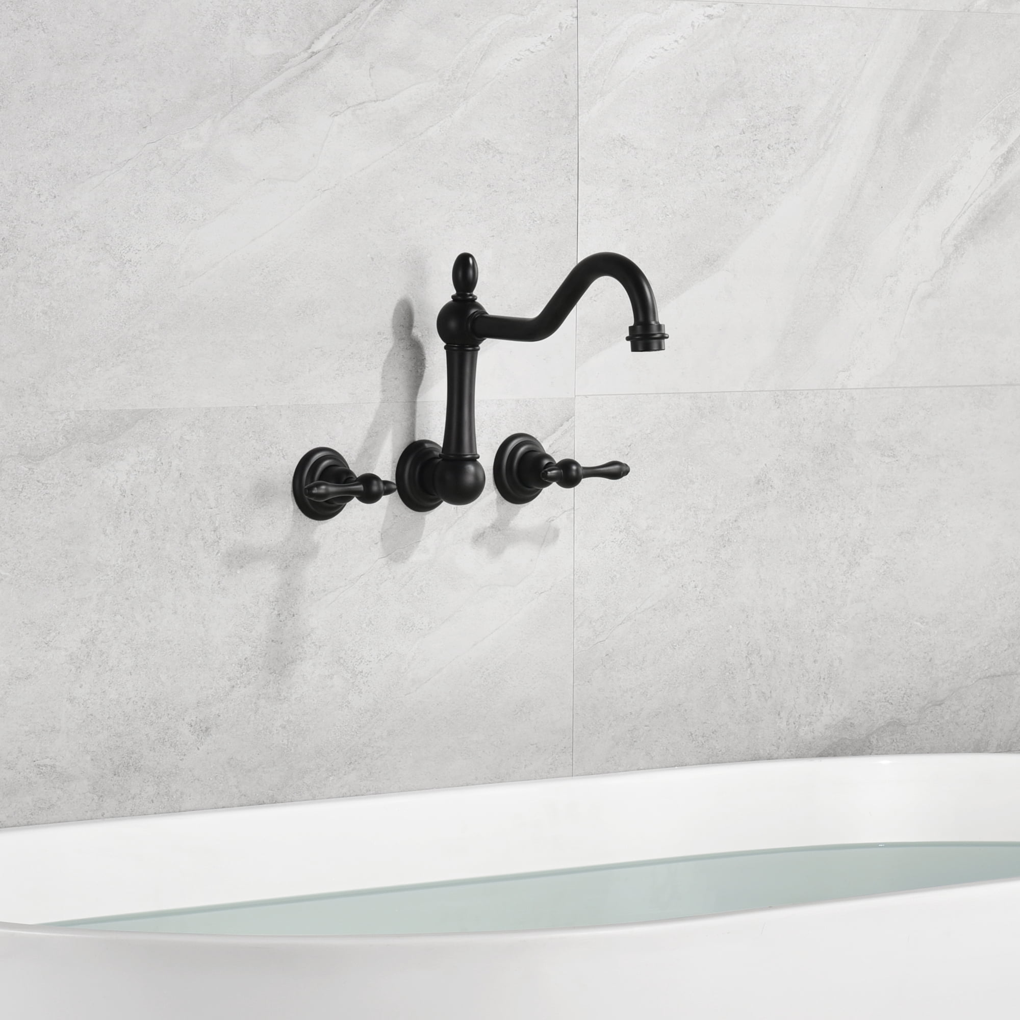 sumerain Black Tub Faucet Wall Mount Bathtub Filler Vintage Style 3 Holes 8 Inches Center