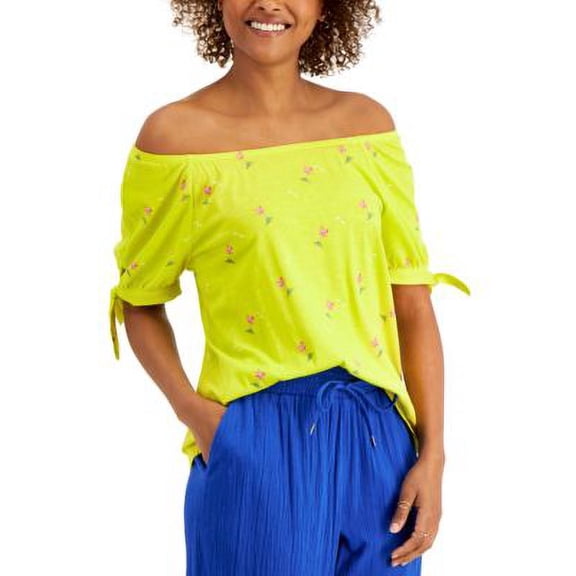 MSRP $50 Style & Co Printed Off-The-Shoulder Top Yellow Size 2XL