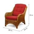 thumbnail image 3 of SK New Interiors Set of 2 Natural Rattan Wicker Jam Chairs w/Burgundy Cushions and Round Coffee Table w/Glass, Colonial, 3 of 6
