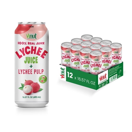 Vinut 100% Lychee Juice With Pulp (16.57 fl oz Pack 12) No Sugar Added Fresh Natural Not from Concentrate (NFC)