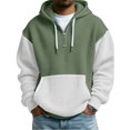 thumbnail image 2 of Men's Color Block Quarter-Zip Hooded Waffle Knit Sweatshirt, Thickened Fleece Texture Pullover, Fall Spring Street Style,Army Green,L, 2 of 5