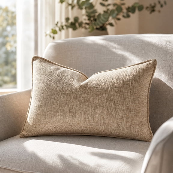 Yardvibe Long Lumbar Throw Pillow, Soft Linen Decorative Pillow, Vintage Farmhouse Textured Accent Cushion for Sofa couch Bedroom living Room (Khaki)