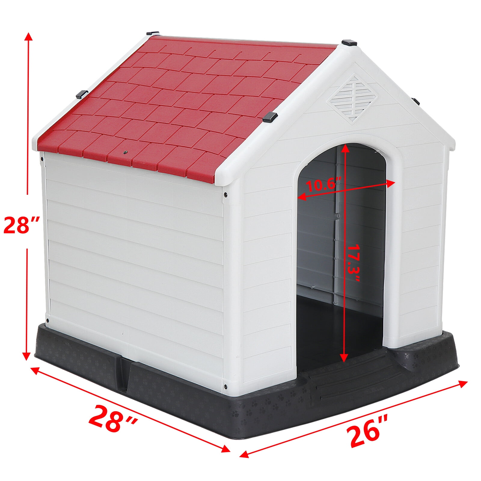 ZENY Plastic Indoor Outdoor Dog House Medium Pet Doghouse White, Red Roof