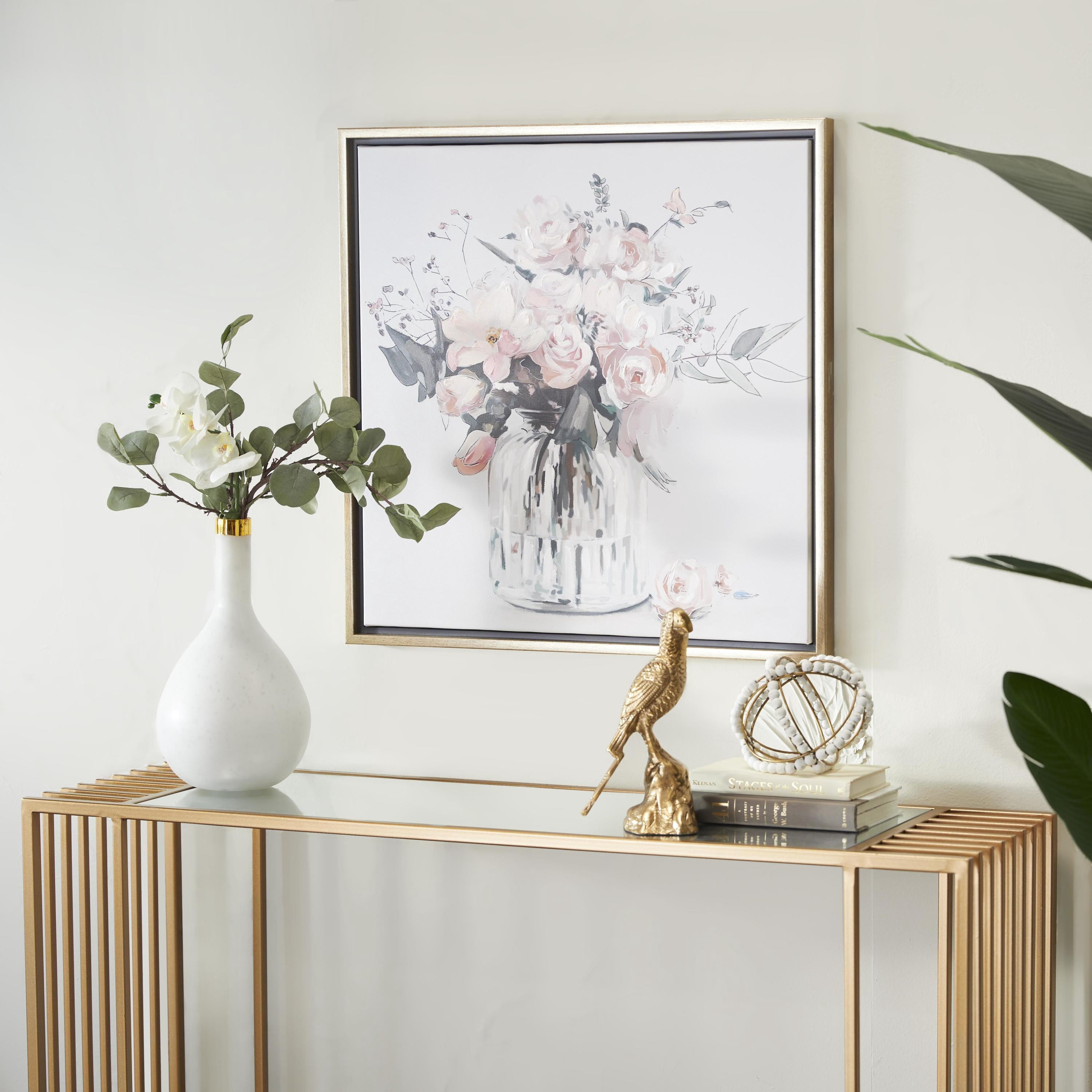24" x 25" Bouquet Floral Framed Wall Art with Gold Frame, by DecMode
