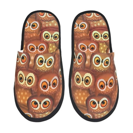 Balery Brown Owl Slient Indoor Furry Fleece Comfort House Shoes Soft Non-Slip Home Shoes Cotton slippers House Slippers-- Large