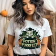 thumbnail image 2 of Funny Unisex Halloween Shirt, Green Eyed Cat in Witch Cauldron Graphic Tee, Natural, Size M, 2 of 6