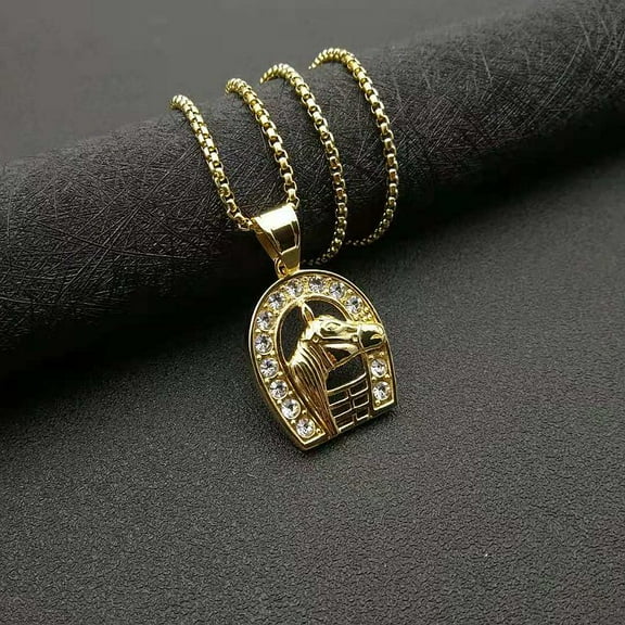 Fashion Hip Hop 14K Yellow Gold Necklace Horse Animal Chain Pendant Necklace High Quality Jewelry