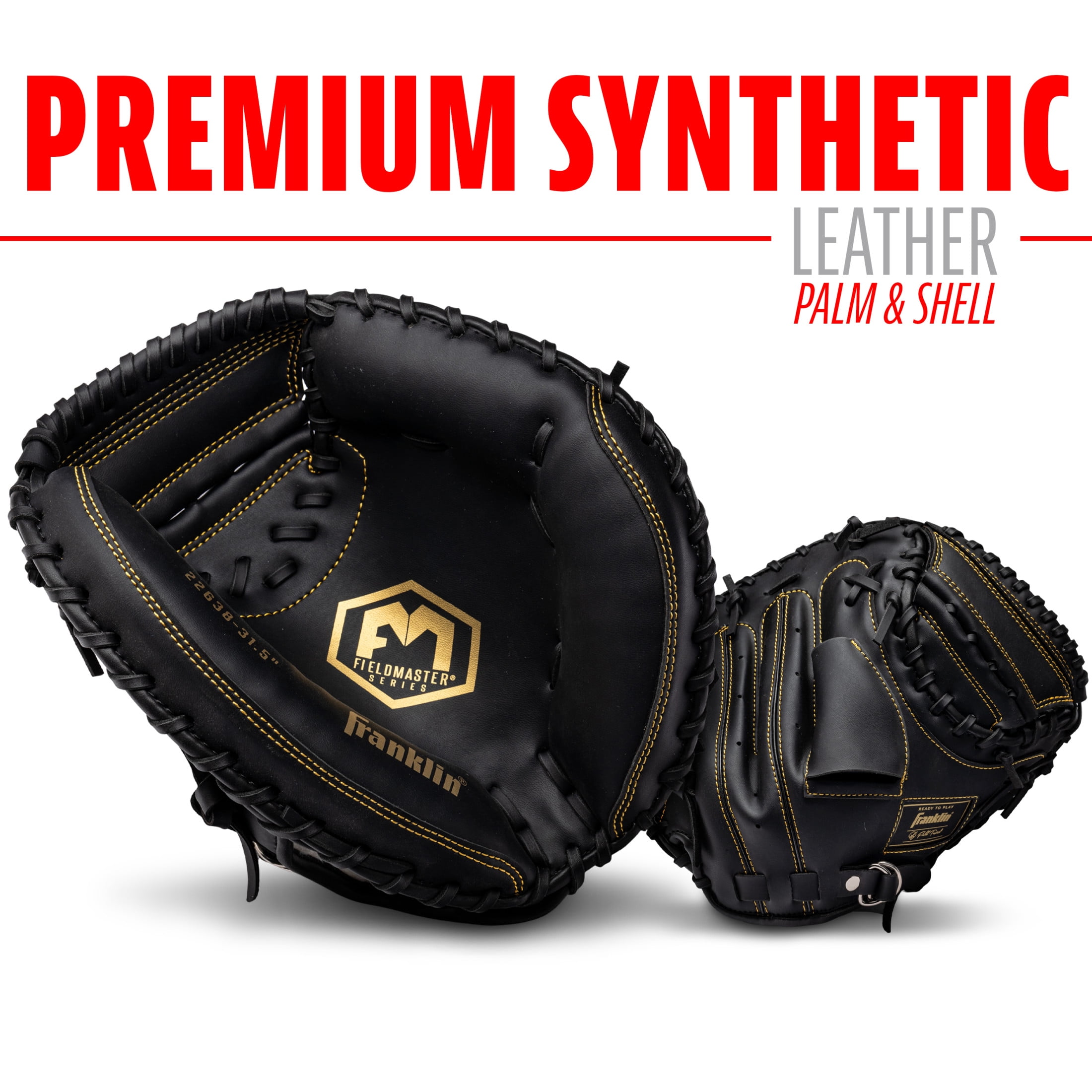 Franklin Sports Field Master Baseball Catcher's Mitt, 31.5 in, Black/Gold, Right Hand Throw