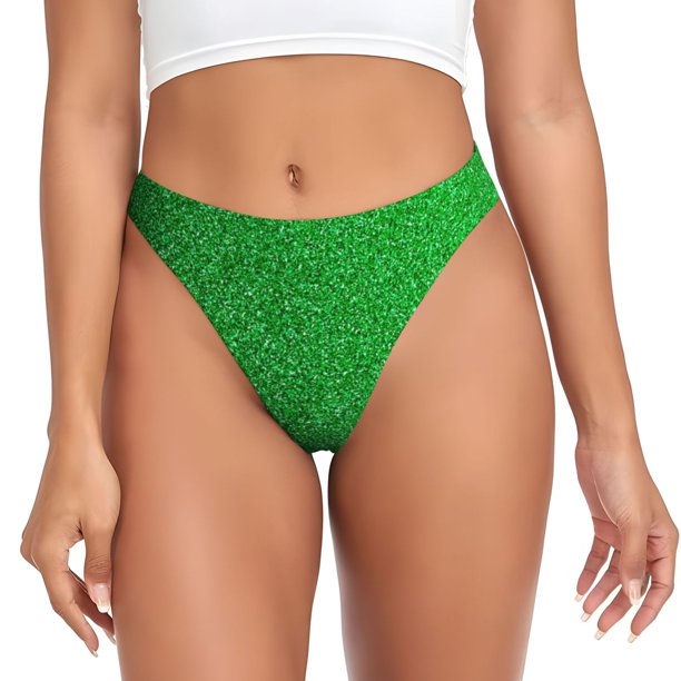 Balery Green Sparkling Shiny Tangas de Algodón para Mujer con Estampado – Ropa Interior Sexy, Transpirable, G-string-XX-Large