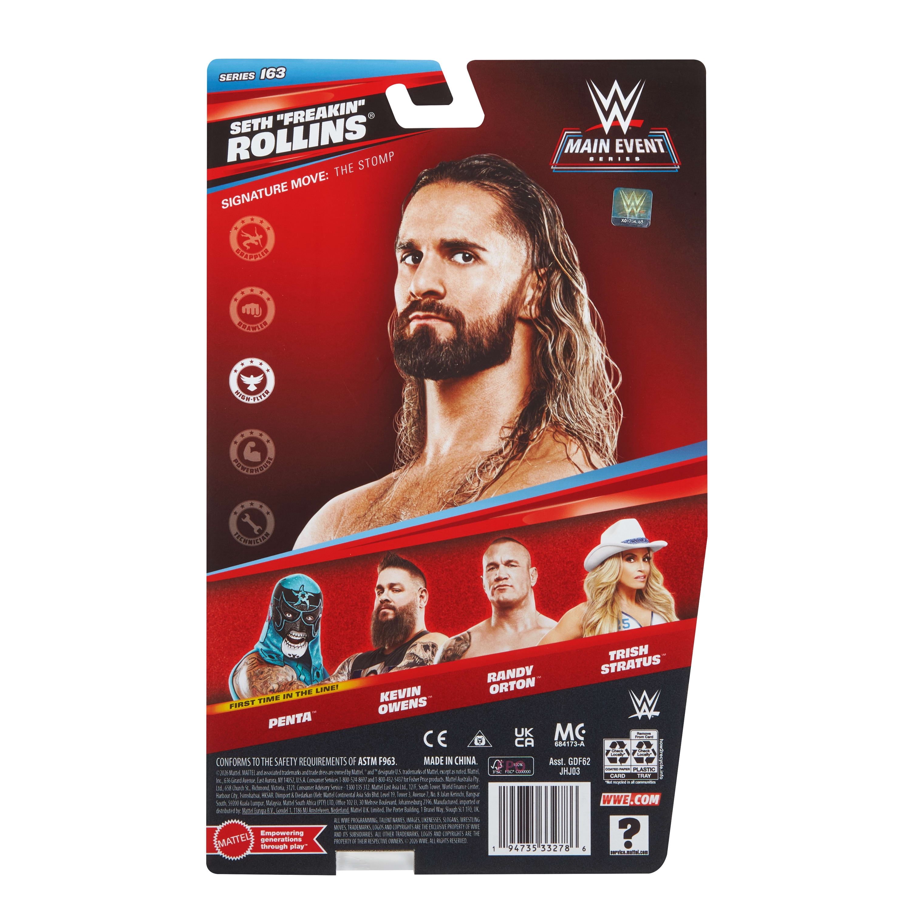 WWE Seth Rollins Action Figure, Main Event Series #163, 6-inch Collectible with Articulation