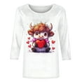 thumbnail image 5 of Women's Valentine's Day Plus Size T-Shirt Cute Cow Printed 3/4 Sleeve Tshirt Crew Neck Graphic Tee,M,B, 5 of 6