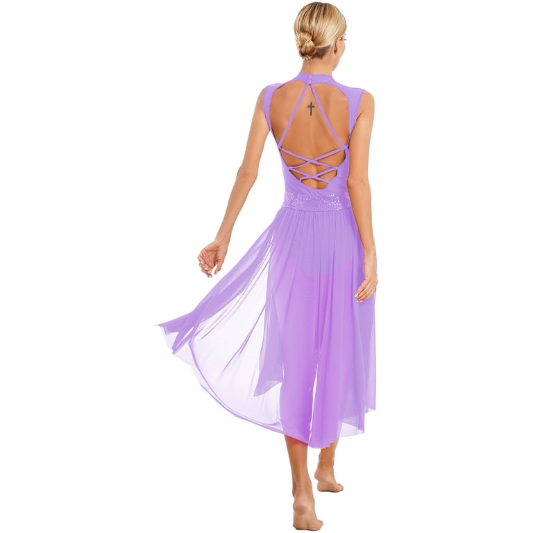purple leotard dress Violet Leotard with Mesh Accents and a Half-Skirt
