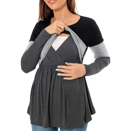 

Shpwfbe Womens Tops S Long Sleeve Crew Neck Color Block Nursed T Shirt For Breastfeeding Pregnancy Maternity Clothes Nye Outfits For Women