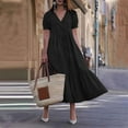 thumbnail image 6 of Dream Lifestyle V-Neck Puff Short Sleeve A-Line Midi Dress Ruffle Stitching Hem Women Casual Dress Female Clothing, 6 of 7